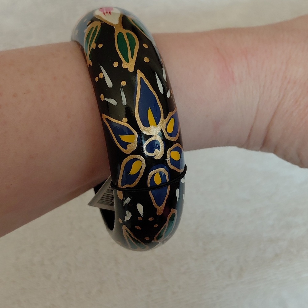 Black With Multicolor Accents Wooden Bangle - Picture 4 of 5
